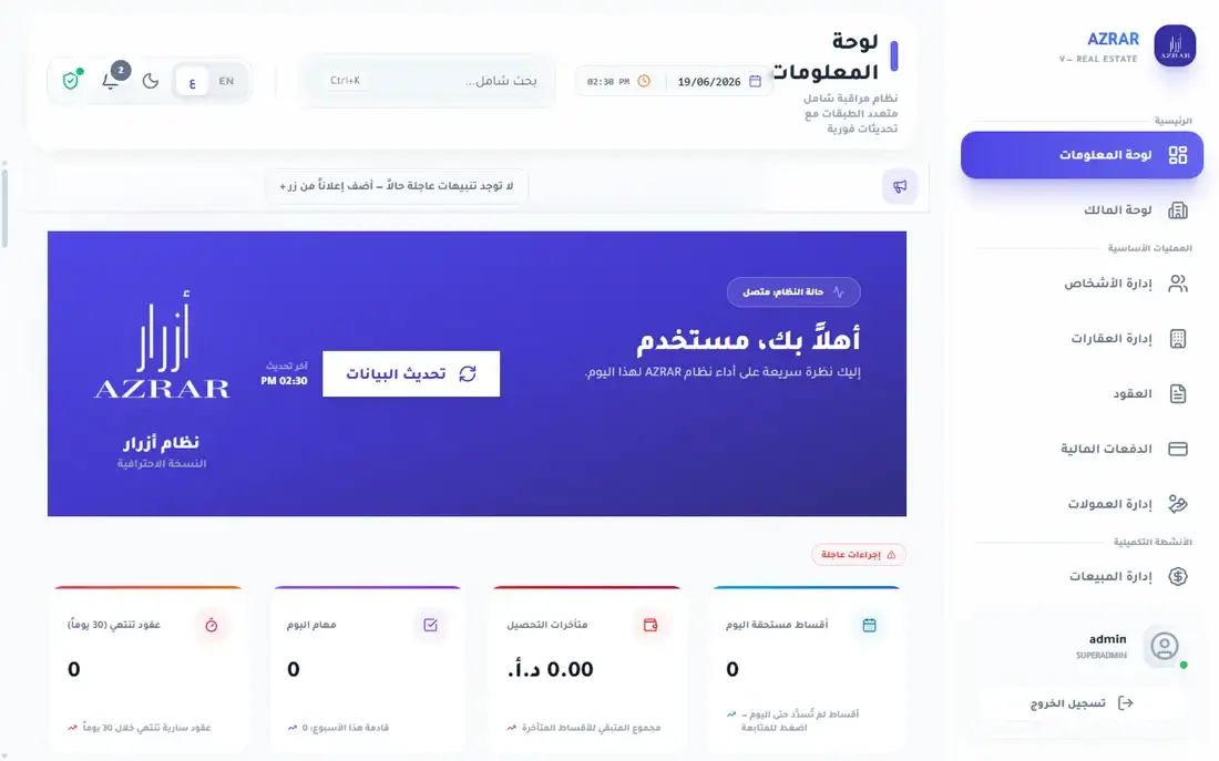 AZRAR Dashboard Mockup